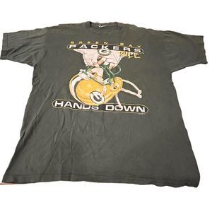 Vintage Green Bay Packers Caricature T-Shirt Size L Green NFL Single‎ Stitch